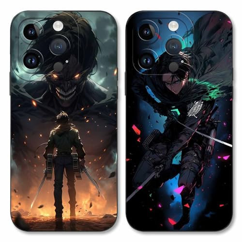 LYUBFDC 2 Stück Handyhülle für Apple iPhone 14 Pro Hülle 6.1 Zoll, Anime Motiv Attack on Titan Manga Muster Schutzhülle Jungs Case Schutz der Linse Design Silikon TPU Cover Stoßfest, Schwarz1