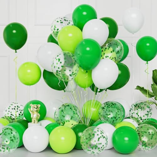 50pcs 12Inch Light & Dark Green Latex Balloons with Green Confetti for Helium Birthday Party, Baby Shower, Wedding, Carnival Celebration Decorations