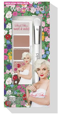 Wet n Wild Marilyn Monroe Icon Eyeshadow & Brush Set, 5-farbige Lidschattenpalette mit Pinsel, Cremige Textur für Nahtloses Verblenden, in Nude-, Pink- und Glitzertönen