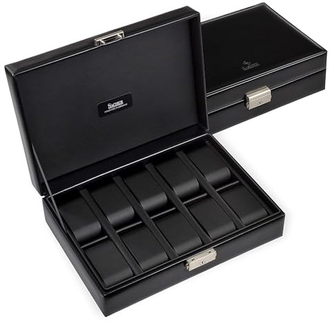 SACHER Uhrenetui für 10 Uhren Black Exclusive/schwarz (Leder)