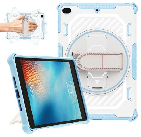ROISKIN for iPad Mini 5/4 Case: Shockproof Protective Cover with Rotating Kickstand/Hand Strap for Kids Boys Girls (Blue)