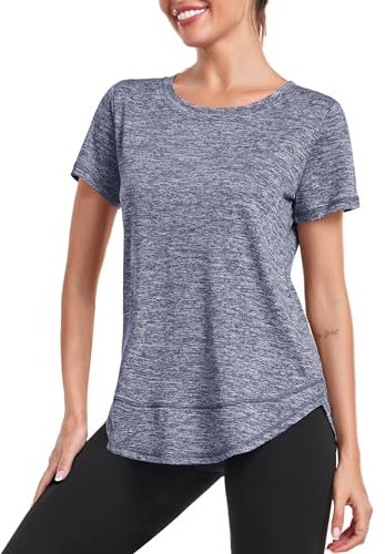 Deaviya Sport T-Shirt Damen, Kurzarmshirt Frauen, Workout Tops Rundhalsausschnitt Athletisch Lässig Laufen Yoga Fitness T-Shirts Locker (DE/NL/SE/PL, Alphanumerisch, XL, Graublau)