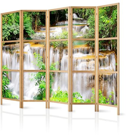 murando - Paravent Innen Raumteiler Holz Botanik Abstrakt 225x172 cm 5-teilig Japanische Trennwand Raumtrenner Room Divider Mobiler Sichtschutz Spanische Wand Raum Abtrennung Natur c-A-0131-bh-c