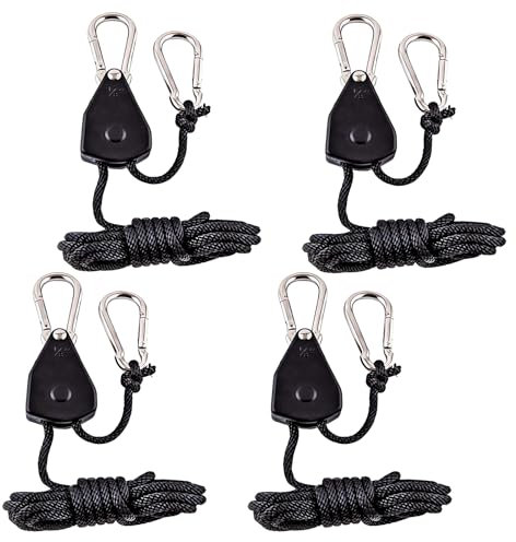 4 Pièces Cordes à Cliquet, 150 Livres Mètres Corde Cliquet Corde à cliquet réglable 1/8 Pouces Rope Ratchet Robuste pour Lampe à Suspension Growth