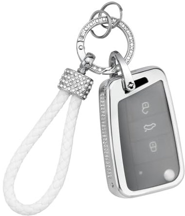 VDARK für VW Schlüsselanhänger Abdeckung Skoda Glitzernder Auto Smart Fernbedienung Schlüssellos Schlüsselgehäuse Halter für Golf7 Polo Mk7 Seat Leon Cupra Arona Ateca Octavia Fabia