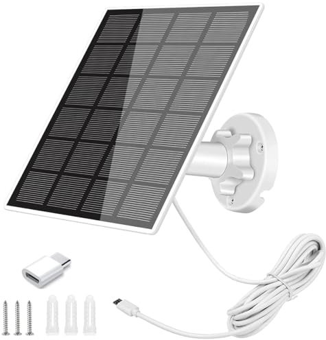 Solar Panel for Security Camera 5W USB Solar Panel Charger Ip65 Waterproof Solar Charger with 360°adjustable Mounting 9.1ft Micro USB Port Charging Cable USB-C Port (1pcs)