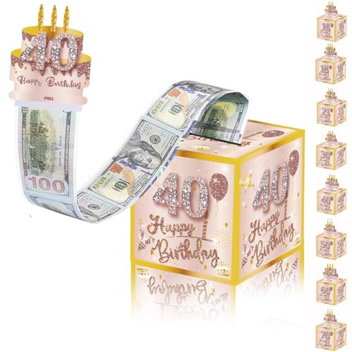 Geldgeschenke Geburtstag Überraschungsbox für Frauen 40 Geburtstag Surprise Box,Rosegold DIY Geburtstag Geschenkverpackung Geldgeschenke Verpackung,Rosa Gold Geldgeschenk Happy Birthday Tortendeko