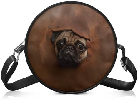 POLERO Crossbody-Tasche für Damen, lässig, rund, Geldbörse, Handtasche, verstellbare Schultertaschen, Mops-Aufdruck, Einheitsgröße