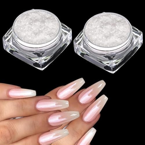 2 Boxes Pearl Glitter Nail Powder, Mirror Effect Glitter Chrome Powder, Holographic Nail Glitter Dust, Glazed Donut Pearl Chrome Nail Powder for Nail Art Design Decoration