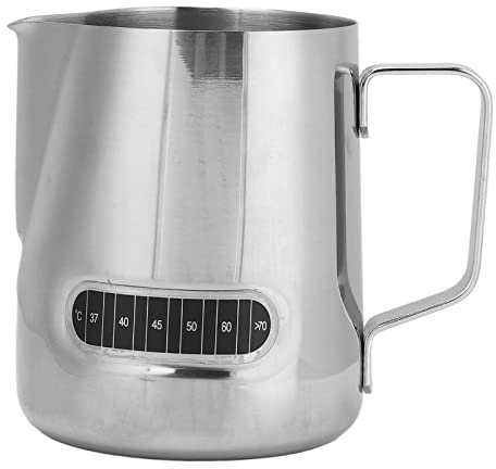Milk Frothing Jug 600ml Stainless Steel Milk Frother Thermometer Cup Line Design for Latte Art and Coffee Enthusiasts