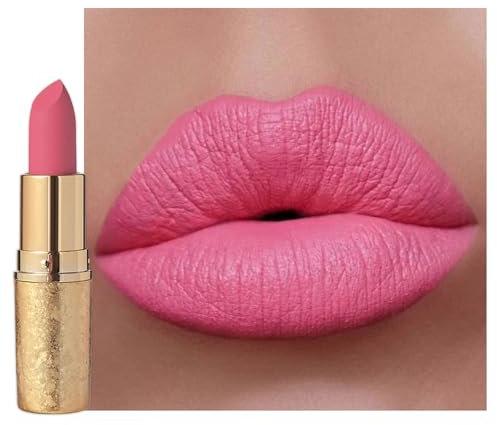 Nude Pink Matte Lipstick, Bright Pink Lip Stick for Women, Hot Color Smooth Full-Coverage Moisturizing Lipsticks, Waterproof Non-sticky Lips Tinted, Long Lasting Lip Balm Gift for Lady