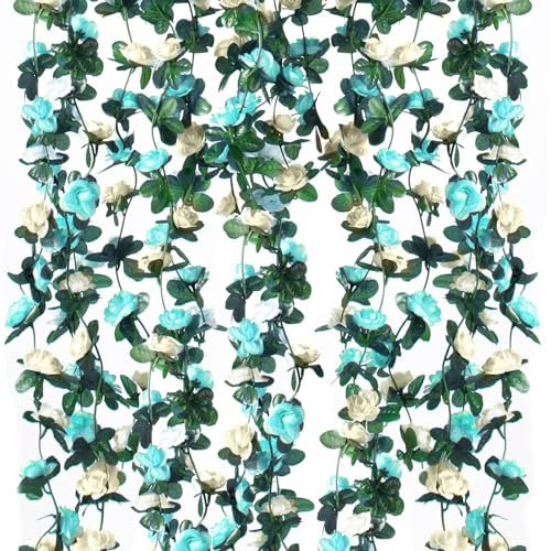 Lot de 6 Guirlandes Roses Artificielles 49FT Lierre Artificial Guirlande Vignes Suspendus Fleurs en Soie pour DéCoration Arche de Mariage Maison Jardin FêTe (Bleu Blanc)