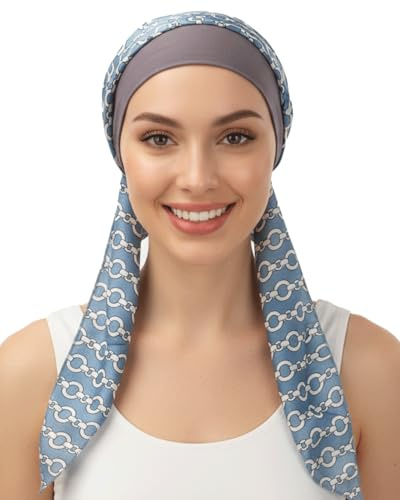 FADACHY Chemo-Kopfbedeckung für Damen, Kopftücher, Turbane, UK-Krebsschal, Bandanas, Haarausfall, Beanie, Mütze, Krebs, Kopfbedeckung, Schal, Mütze, seidig, muslimisch, Gelbe Kette, 5 1/8-7 7/8