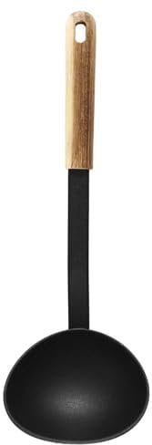 Lily cook, KP0054, Louche en PBT avec Manche en Bois, idéale pour pâtisserie et Cuisine, Design Ergonomique, Facile à Nettoyer, Couleur Noir et Marron, Taille Standard, Couleur Assorties