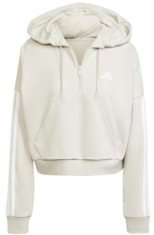adidas Women's Essentials 3-Stripes French Terry Quarter-Zip Hoodie Sweatshirt, Wonder Alumina/White, XXS
