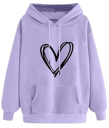 KOG Hoodie Damen Baumwolle Sweatshirt mit Kapuze Einfarbig Hooded Sweatshirt Basic Bekleidung Frauen Hoodies Retro Oberteil Frau Elegante Oversize Langarmshirt Lila M