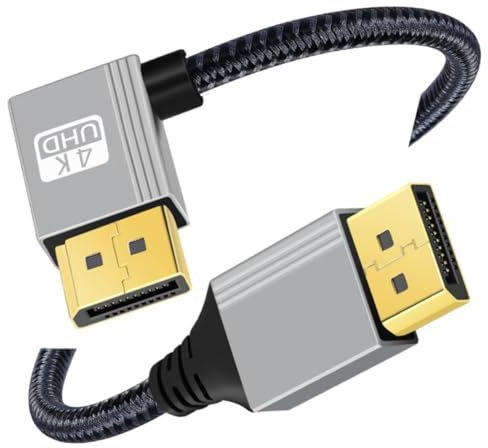 chenyang Câble DisplayPort 1.2, DisplayPort vers DisplayPort à angle droit 90 ° 4K @ 60 Hz 2K @ 144 Hz High Speed Câble tressé plaqué or 2,0 m