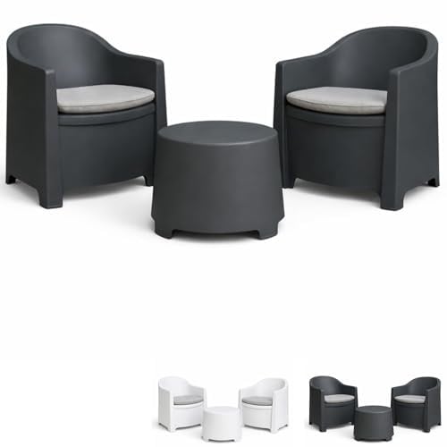 PALUPLUS Set Salottino da Giardino per 2 Persone, Composto da: 2 poltrone ed 1 tavolino, Cuscini per comoda Seduta, per Interno ed Esterno -LUN8019F (Antracite)