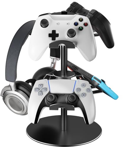 ZHGM Supporto per controller a 2 livelli, supporto universale per cuffie da gioco compatibile con Xbox PS5 PS4 Nintendo Switch Pro, supporto organizer per cuffie in alluminio, supporto per gamepad