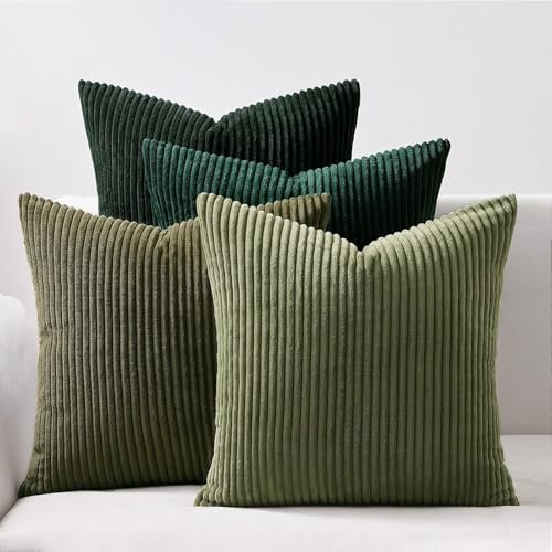 Topfinel Kissenbezug 40x40 Kissenbezüge Dunkelgrün 4er Set Kordsamt Kissenhülle Dekokissenbezug Sofakissen Dekokissen deko für Sofa Schlafzimmer Wohnzimmer Balkon Kinder lauschig Farbverlauf