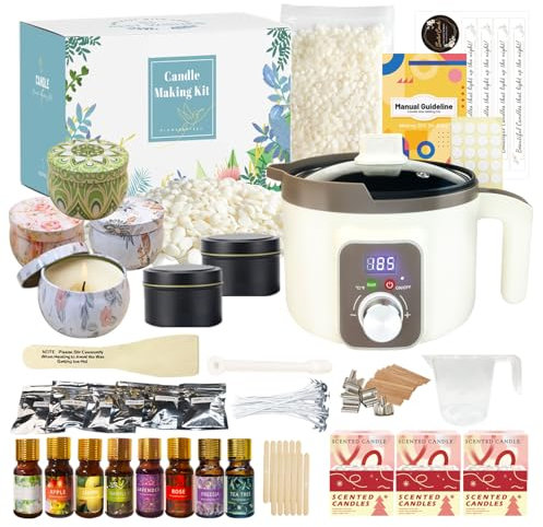 LINGQIAN Kit para hacer velas DIY, crisol eléctrico con pico, 8 latas para velas, 8 aceites aromáticos, kit de hacer velas profesional con bolsa de transporte