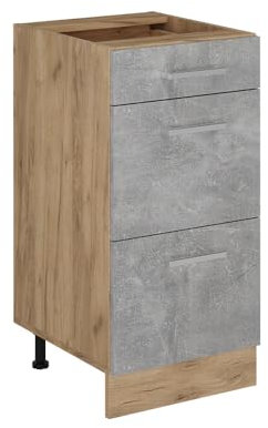 Vicco Küchenunterschrank R-Line, Beton, 40 cm mit Schubladen, ohne Arbeitsplatte