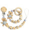 2er Set Schnullerkette & Greifling mit Namen Jungen Mädchen Personalisierte Schnullerband Holz Clip Baumwolle Schnuller Clips für Neugeboren (Blau Teddy Set)