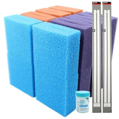 Wacredo Wartungspaket für Oase Biotec Screenmatic² 90.000 Teichfilter Schwamm Set Filterstarter 2 x 55 W Leuchtmittel Komplettset Wasseraufbereitung Filterschwamm Teichpflege Ersatzschwämme