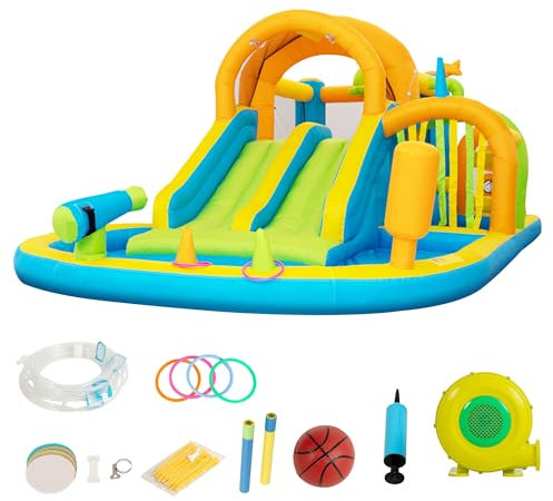 UEV 8 en 1 Château Gonflable XXL, avec Toboggan et Souffleur 450W, Aire de Jeux Gonflable avec Trampoline, Charge Individuelle 45kg, pour Max 5 Enfants de 3-8 Ans, 520 x 320 x 215cm