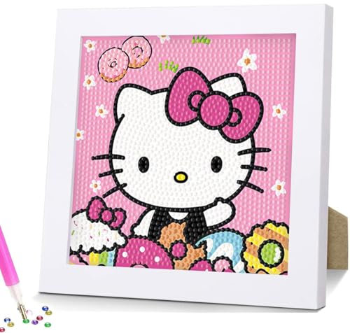 Diamond Painting Kinder Set, 5D Diamant Painting Bilder Kinder, 18x18cm DIY Cartoon Diamant Painting Bilder mit Bilderrahmen, DIY Mosaikherstellung Basteln Mädchen Jungen, Geschenk Kinders Ab 6 Jahre