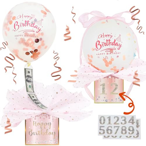 Forbabe Geldgeschenke Geburtstag DIY Überraschungsbox Geldgeschenke Verpackung Luftballon Pull Up Geburtstag Geldgeschenk Surprise Box Pull Geld Ballon Box für Geldgeschenke Rosa