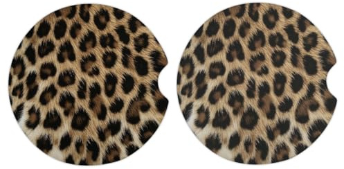 2 Pcs Car Coasters Classic Leopard Print Universal Car Cup Holder Insert Cute Car Accessories for Women Men