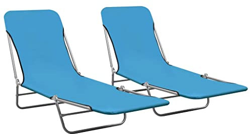 Myheimly Klappbare Sonnenliegen Gartenliege Relaxliege Gartenmöbel Liege Strandliege 2 STK. Stahl und Stoff Blau