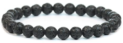 Echtes Lavastein Edelstein Armband mit runden 6mm Perlen - verschiedene Längen - Heilstein Schutzstein Edelsteinarmband Glücksbringer Talisman Geschenk (Lavastein, 21CM)