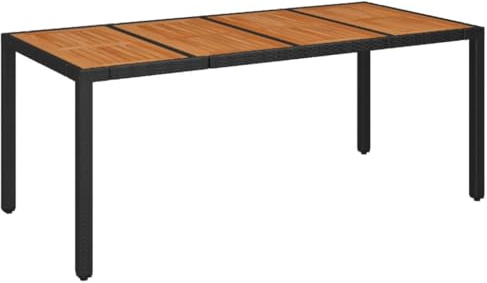 Makastle Gartentisch mit Holzplatte, Picknicktisch für Terrasse, Bistro, Balkon und Garten, Einfach verstauen, Schwarz 190x90x75 cm Poly Rattan