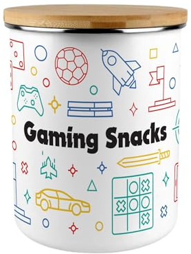 Purely Home Gaming Snacks Storage Canister - Multicoloured Large Enamel Jar Food Themed Gifts for Gamers