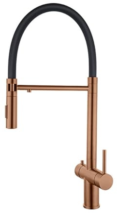 Grifo Osmosis 3 Vias Doble Manija Acero Inoxidable Grifo de Cocina 3 Vias Rotativo-Oro Rosa