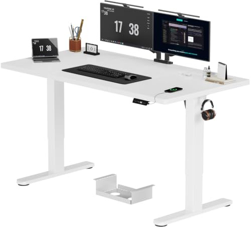 JUMMCIO Höhenverstellbarer Schreibtisch 160x80 cm, Stabiler Elektrischer Schreibtisch mit Vierteilige Tischplatte, Computertisch mit Memory Funktion,Standing Desk für Büro, Weiß