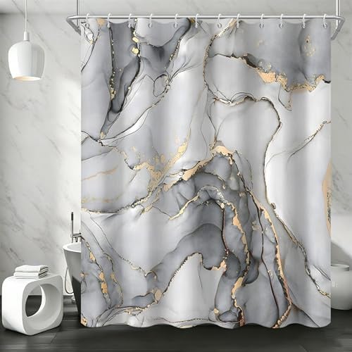 GCIREC Duschvorhang, 180x200cm, Hellgrau Ombre Moderne Abstrakte Kunst Marmor Wasserdichter Stoff Maschinenwaschbarer Badezimmervorhang mit Haken