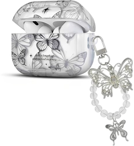 Schutzhülle für AirPods, AirPods pro 2 Hülle, Case für AirPods pro 2, Schmetterlings Ohrhörermantel, Transparenter Ohrhörermantel, Schutzmantel Ohrhörer, Stoßschutz, mit Umhängeband (Airpods pro 2)