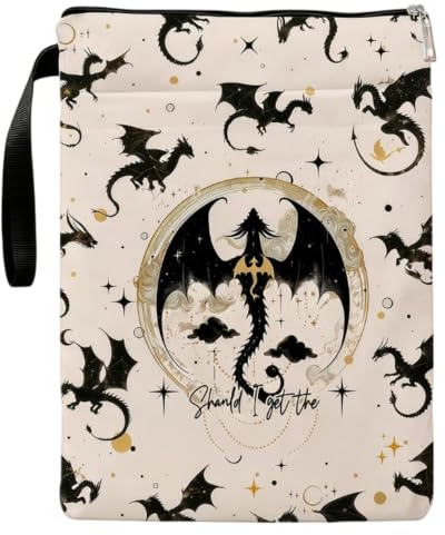 Drachenreiter Buchhülle, Tragbarer Buchhülle mit Reißverschluss & Aufhängeseil, 29,5x21x0,6cm Cm Doppelseitig Bedruckter Buchumschlag, Perfekte Fantasy Geschenke für Buchliebhaber
