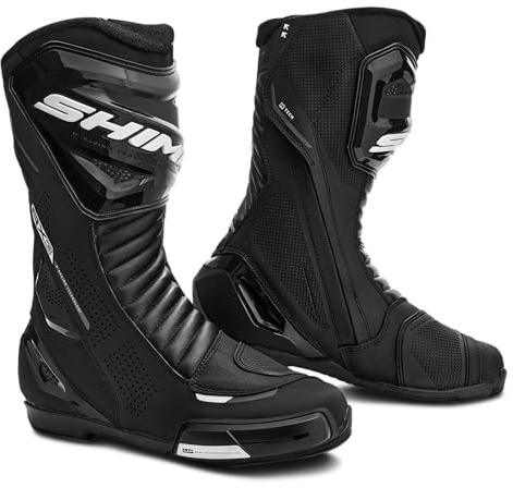 SHIMA RX-3 Motorrad Schuhe Damen Leder Belüftet Motorradstiefel Protektoren Sport Stiefel Sommer Rutschfeste Sohle Knöchelstütze Seitlicher Bikerboots (Frauen, Schwarz/Weiß, 39)