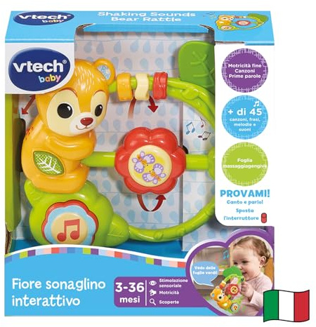 VTech Fleur, hochet interactif avec de Nombreuses activités pour Le développement de la motricité, Jeux pour bébé avec capteur de Mouvement, Langue Italienne, Batteries incluses, 3-36 Mois