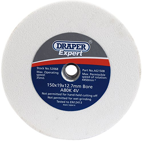 Draper 52068 Medium G/P Bench Grinder Grinding Wheel, 150mm x 19mm, White