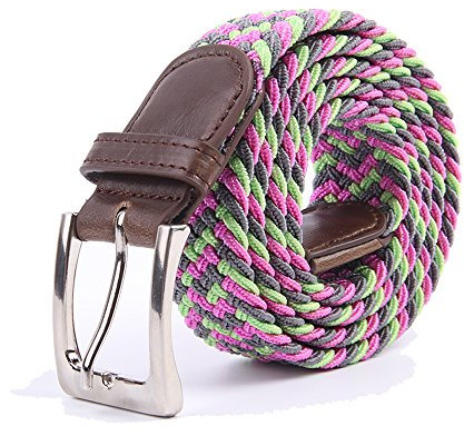 Gelante Elastischer Stoff, gewebt, dehnbar, mehrfarbig, geflochtene Gürtel, Grau-Grün-Rosa, L