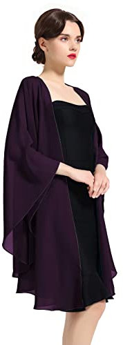 Chiffon Schal Stola Bolero Damen Für Abendkleid Festlich Hochzeit Braut Frühling Sommer Jacke, Trauben-Purpur, Einheitsgröße