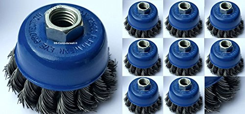 DS-Computerwelt® 8 Topfbürsten Ø 65 mm gezopfte Schleifbürste M14 x 2 Metall-Drahtbürste für Metall, Rostentfernung, Schleifen