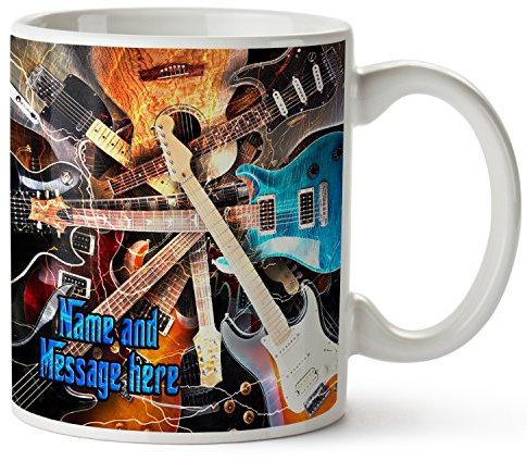 KRAFTYGIFTS Personalised Name Mug Electric Guitar 11oz Ceramic White Cup Gift ST195