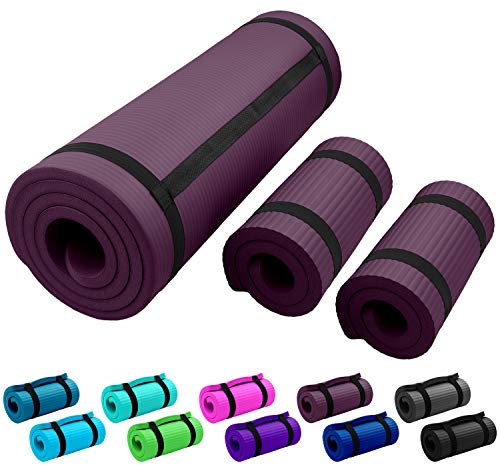 NBR Fitnessmatte Yogamatte 190 x 60 x 1.0 cm Aubergine Bordeaux Lila Pflaume Home Training Outdoor Matte Fitness Yoga Gymnastik Sport Gymnastikmatte Trainingsmatte Turnmatte rutschfest dick Tragegurt