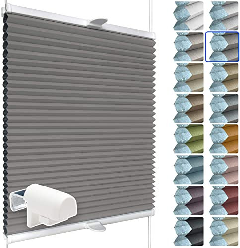 SchattenFreude Waben-Plissee für Fenster | 100% verdunkelnd/Blackout | Mit Klemm-Haltern | Klemmfix ohne Bohren | Grau (Weiße Rückseite), Breite: 80cm x Höhe: 130cm